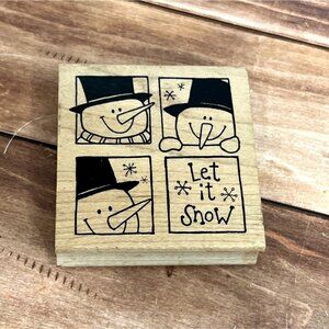 VINTAGE HTF GREAT IMPRESSIONS H159 LET IT SNOW WOOD MOUNTED RUBBER STAMP SNOWMAN